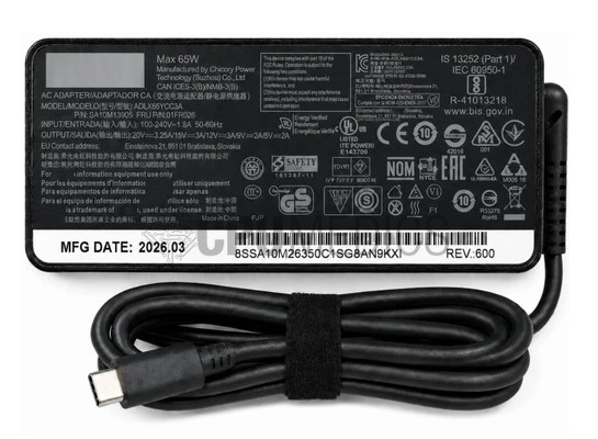 CARG NOTE LENOVO (20V 3.25A 65W) USB-C PN#02DL129