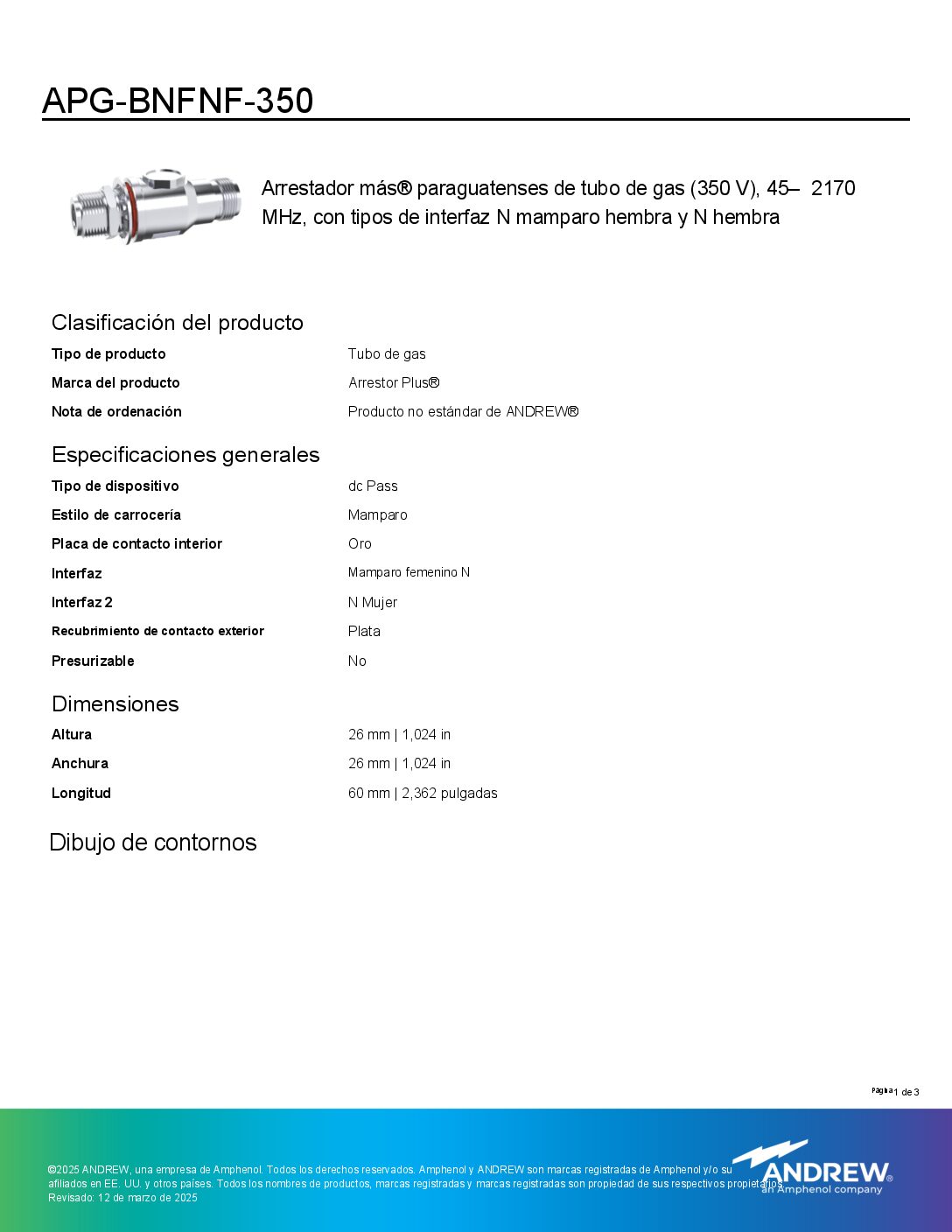 PROTECTOR 350V 45-2170MHZ COMMSCOPE APG-BNFNF-350 - Imagen 2
