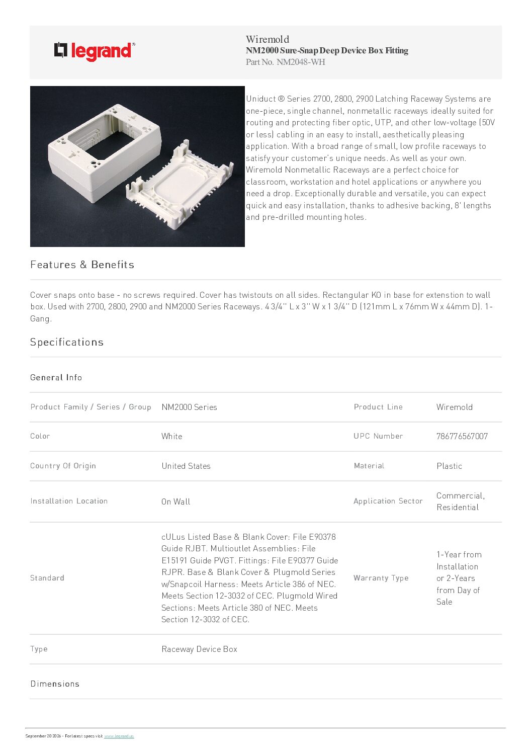 CAJA BASTIDOR WIREMOLD NM2048-WH SURE-SNAP - Imagen 2